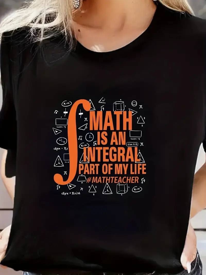 Math Integral Algebra  Printed Short Sleeved Casual Women's Fashion Women's Pattern T-shirt Women's Printed Summer T-shirt