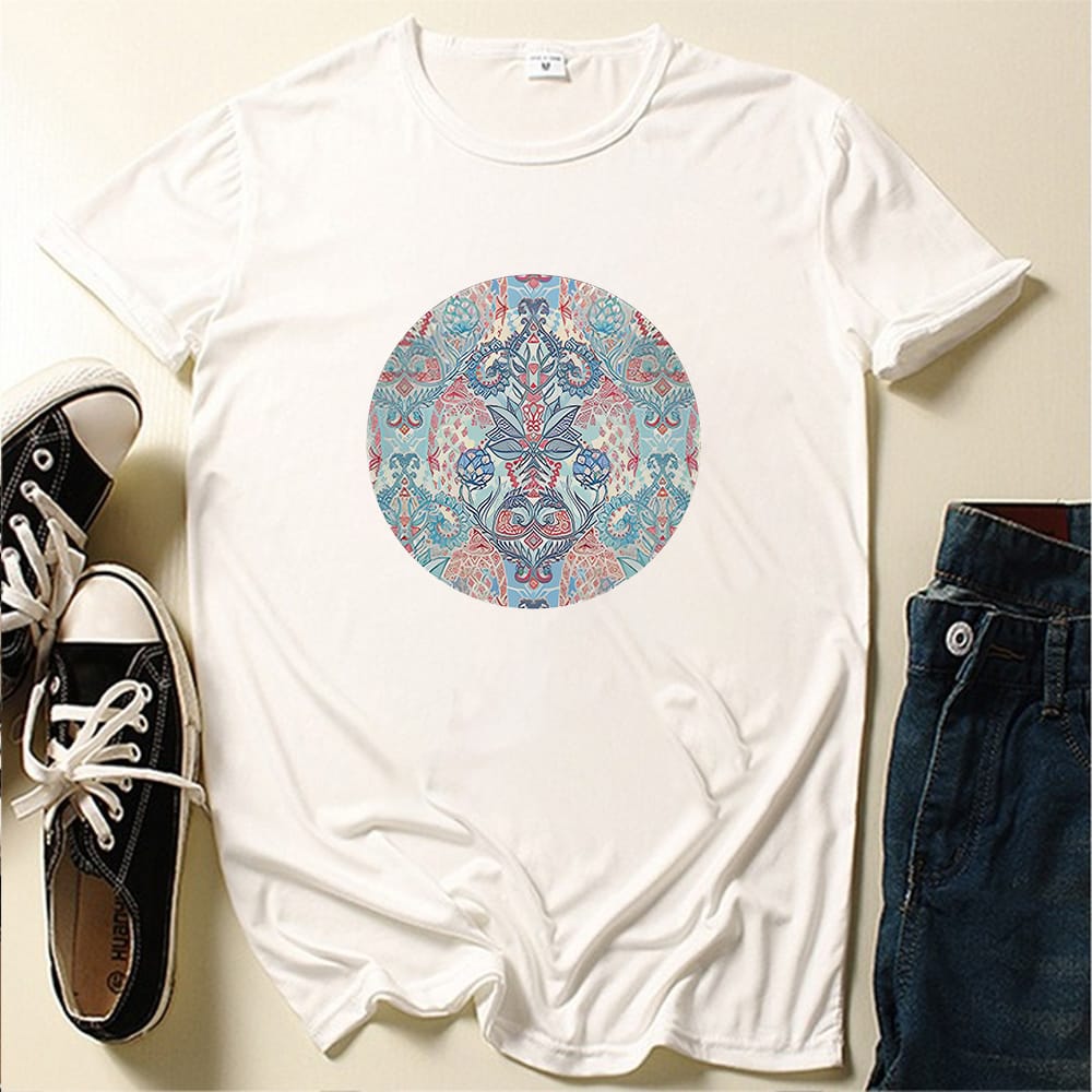 Seeyoushy Blue and White Porcelain Chinese Style Elements Printed Summer Casual Women's T-shirt Y2K 90s Women's Clothing Acotar