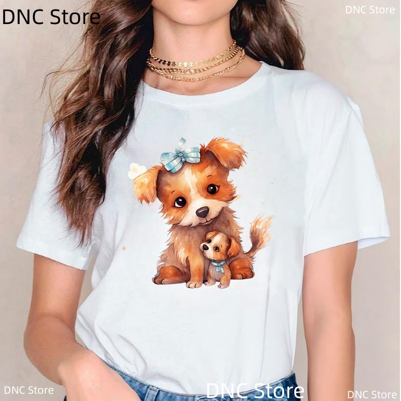 Tee Shirt Femme Cute Poodle Dog Animal Print Women T-Shirt Fashion Harajuku Shirt Summer Women'S O Neck Tshirt Tops Wholesale