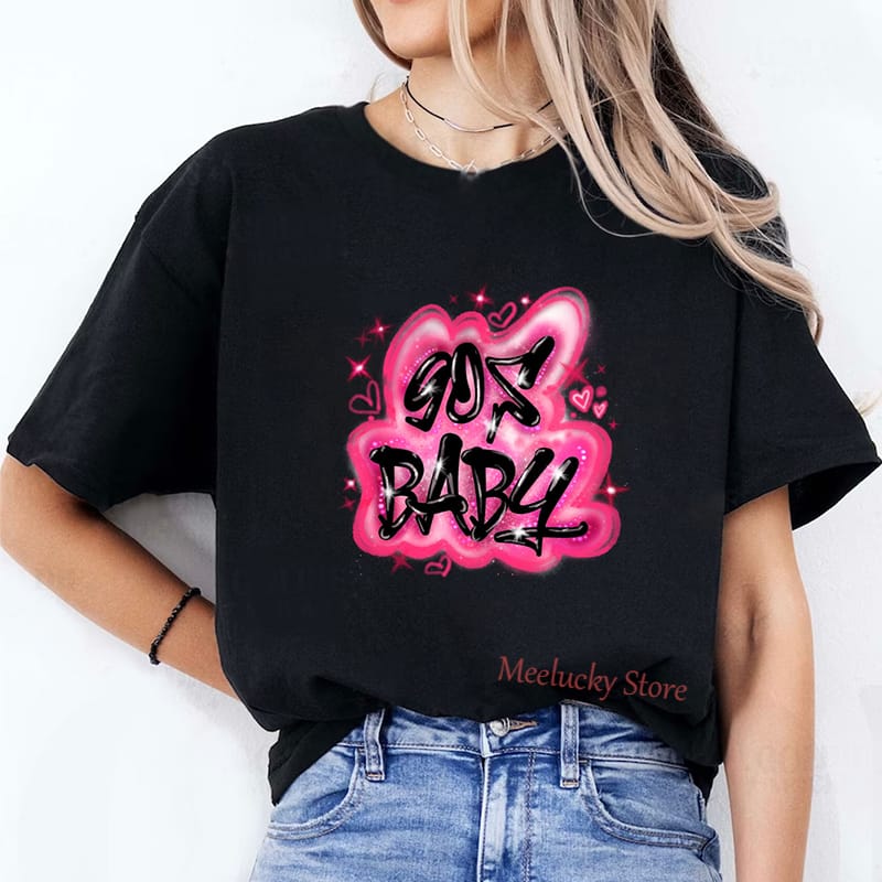 Women's Large Size pink baby Pattern Cute Printed Short-Sleeved T-shirt  crew neck womens t shirt