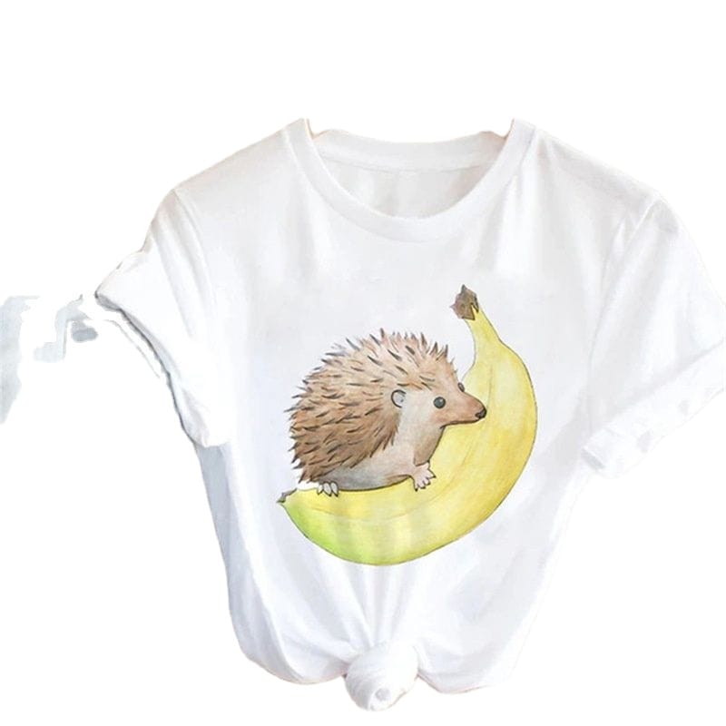 Large Size Women's Hedgehog Animal Figure Printed Crewneck Tshirt Loose Short Sleeve Shirt Casual Boys Girls Children's T-shirt