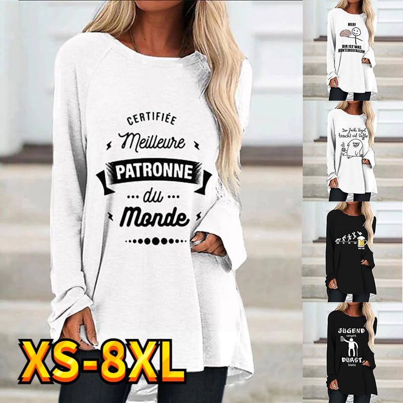 Women's T shirt Tee Slogan Motto Casual Daily Painting Active Streetwear Long Sleeve Print Round Neck Essential Basic XS-8XL