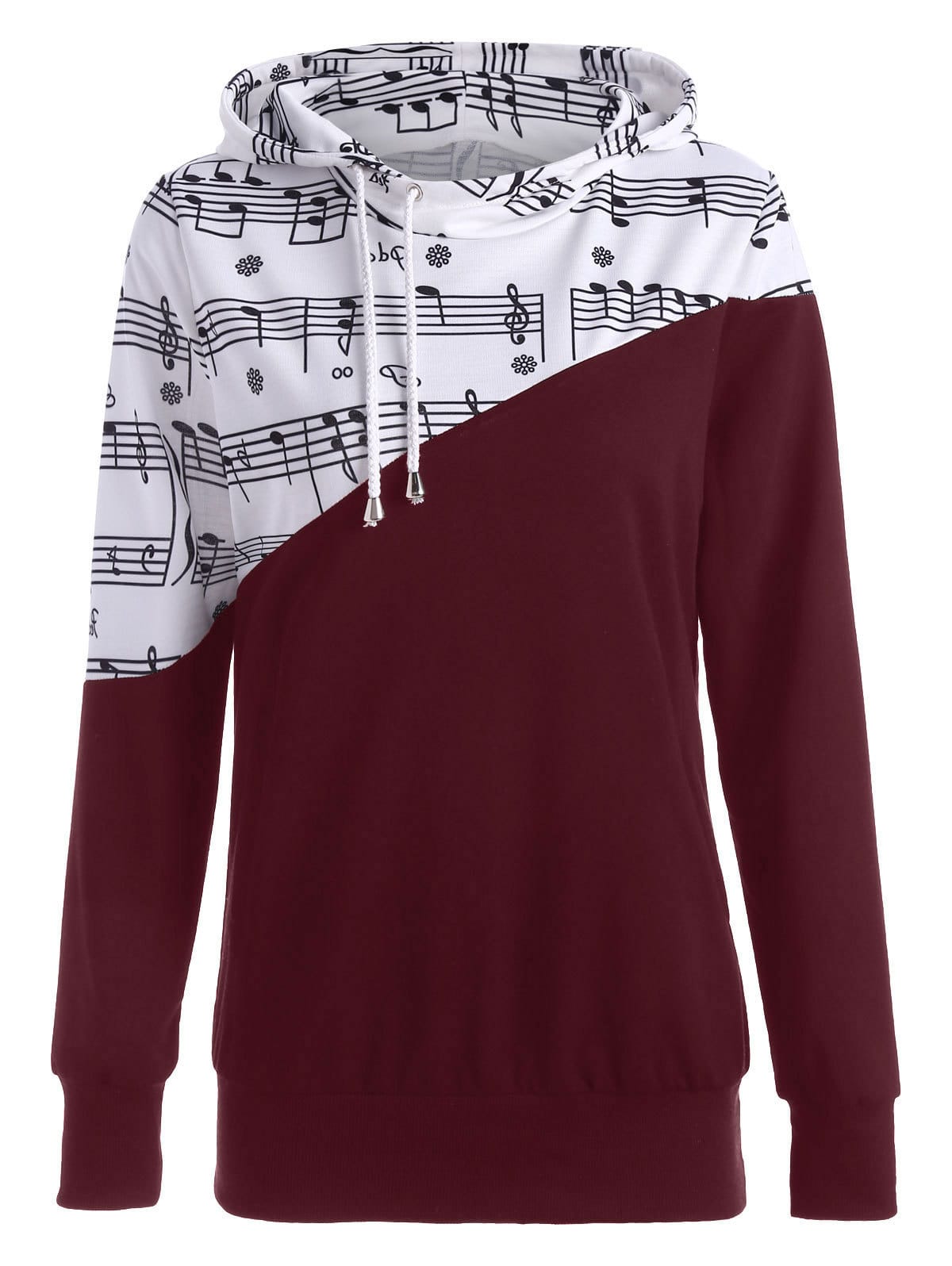 2023 Dopamine Women's Autumn Clothing Fashion Colorblock Musical Note Printing Casual All-Match Hoodie  Hoodies Women