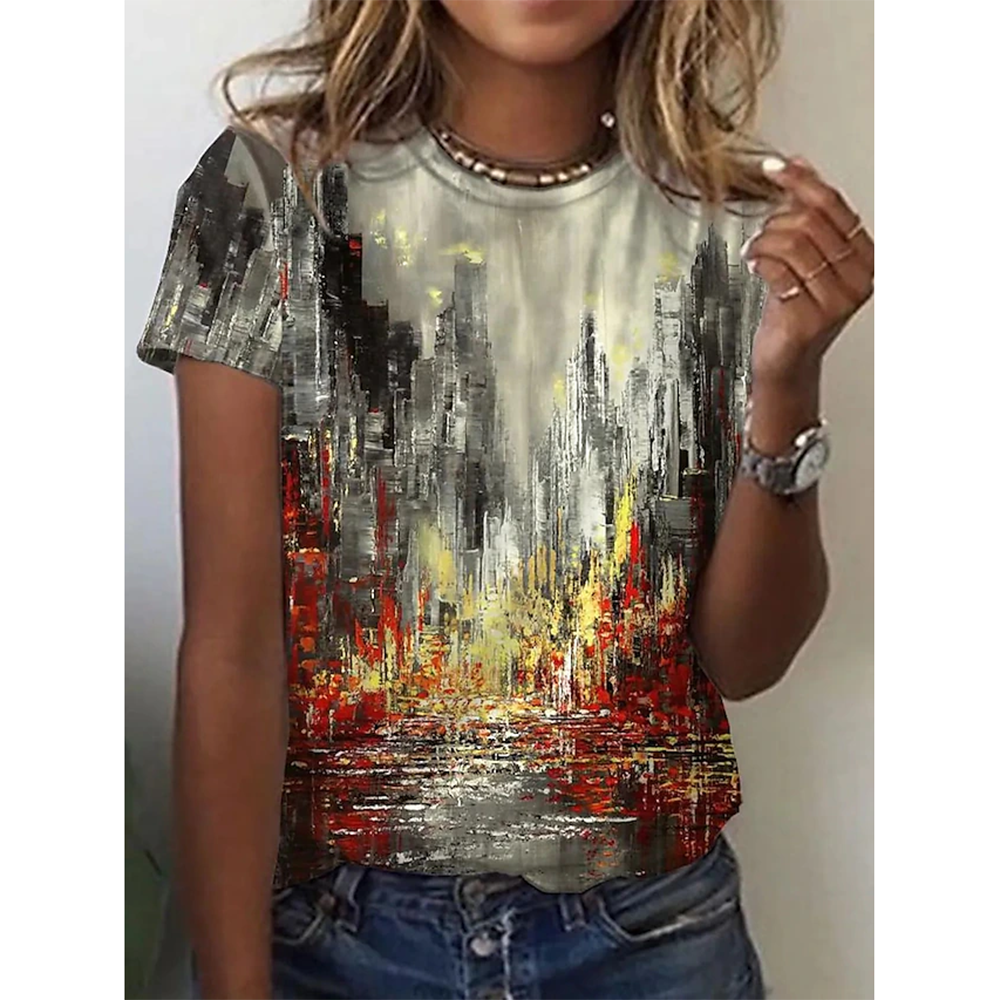 Summer New Ladies T-Shirt Striped Graphics Casual Loose Streetwear Women's Short Sleeve Tops Oversized Clothing Tees Girls
