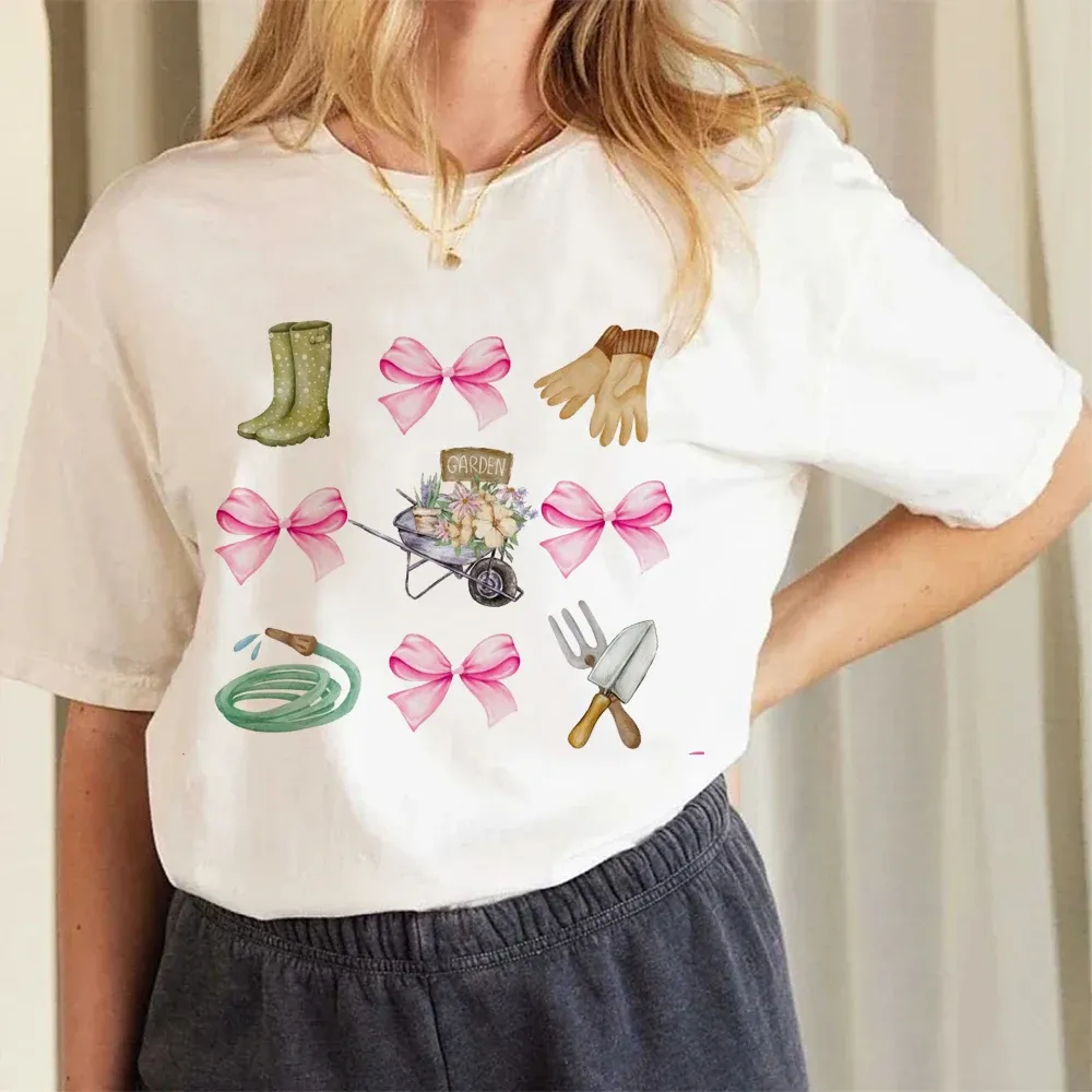 Gardening Lover Print Trend Casual Style Women's O-Neck T-Shirt Fun 90s Short Sleeved Cute Basic O-Neck Top Style Summer T-Shirt