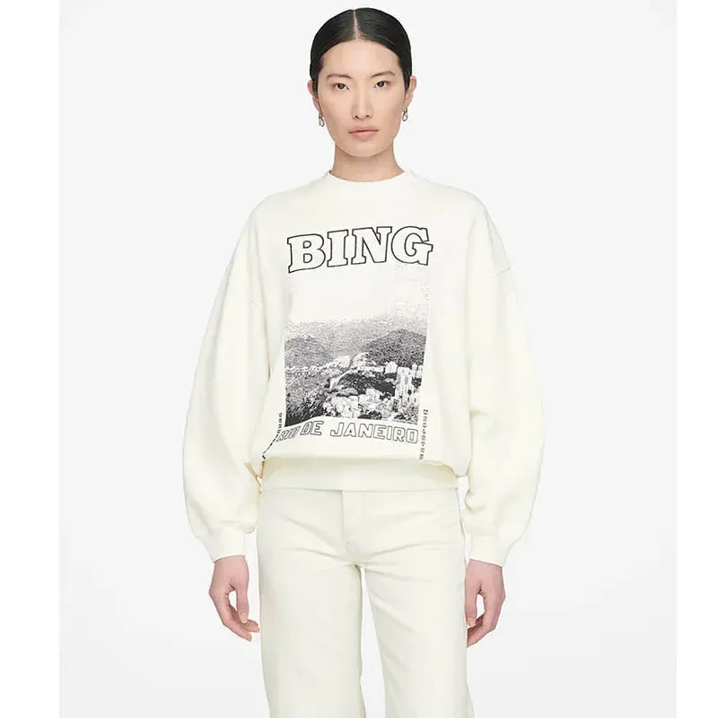 Winter New European and American Women AB Black and White Photo Letters Landscape Print Pure Cotton Women's White Clothes