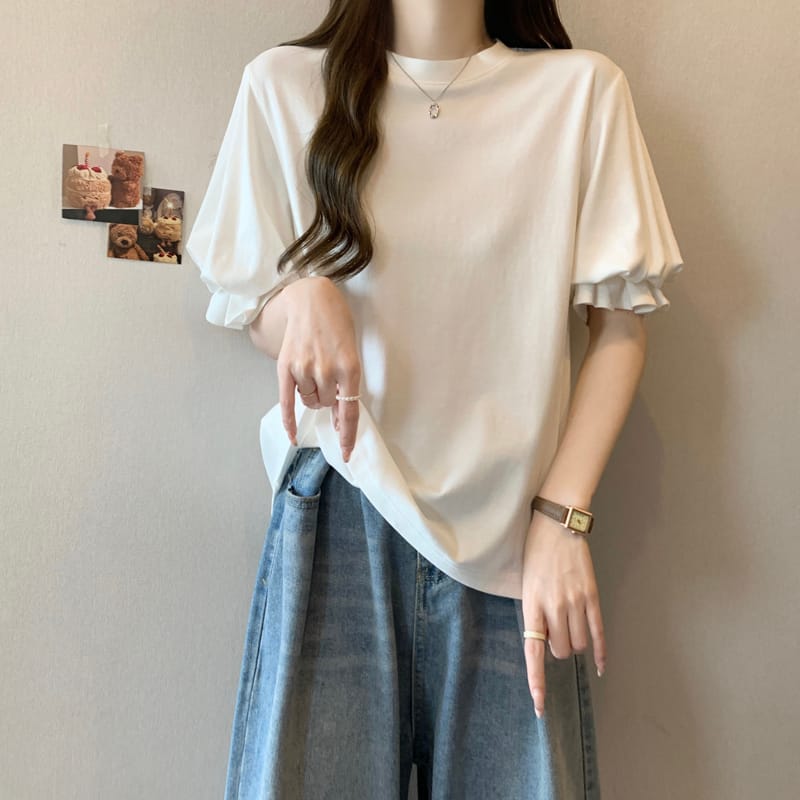 Pure Cotton Hot Sale Y2k Clothes White Bubble Sleeves T-shirt Female Loose Black Tops Women's Clothing 티셔츠 Camisetas футболка