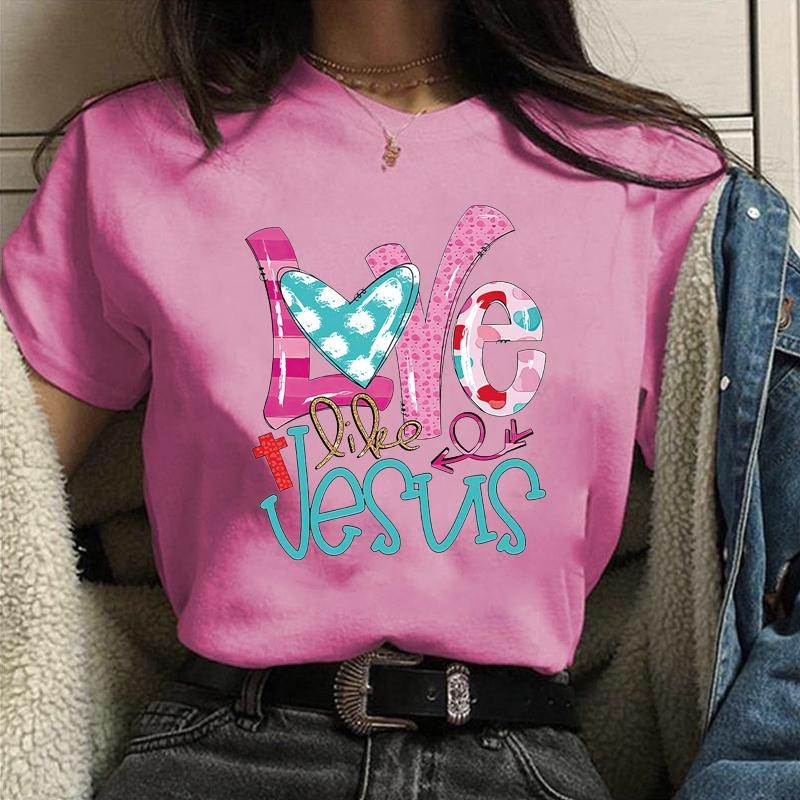 Fashion Love Jesus Lover Pattern Printed T-Shirt Women's Fashion Jesus Harajuku Outdoor Street Round Neck T-Shirt Top
