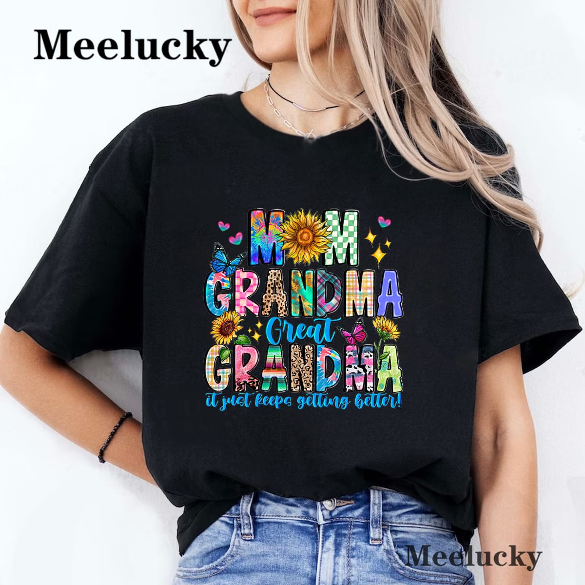 Mom Grandma Great Grandma It Just Keeps Getting Better Women's New Summer T-shirt Letters Cotton  Round Neck Short Sleeves