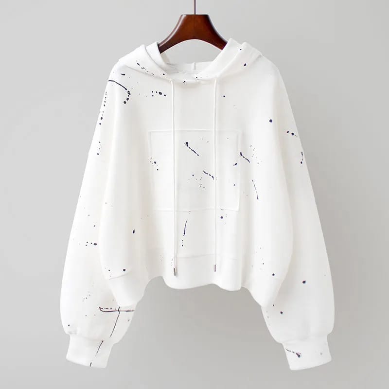 Cotton Sports Shirt Women's New Hooded Coat Spring Autumn 2024 Korean Short Loose Fashion Jacket Printed Pullover Top Female