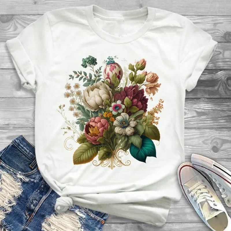 Graphic Cotton T-shirt Clothes Women's Round Neck Loose Fashion Print Summer Cute Casual Style Women's Short Sleeve Tops