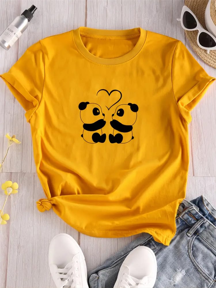 Women's Comfortable T Shirt Kawaii Panda Printed T Shirt Fashion Summer Casual Women's Short Sleeve Comfortable Street Top