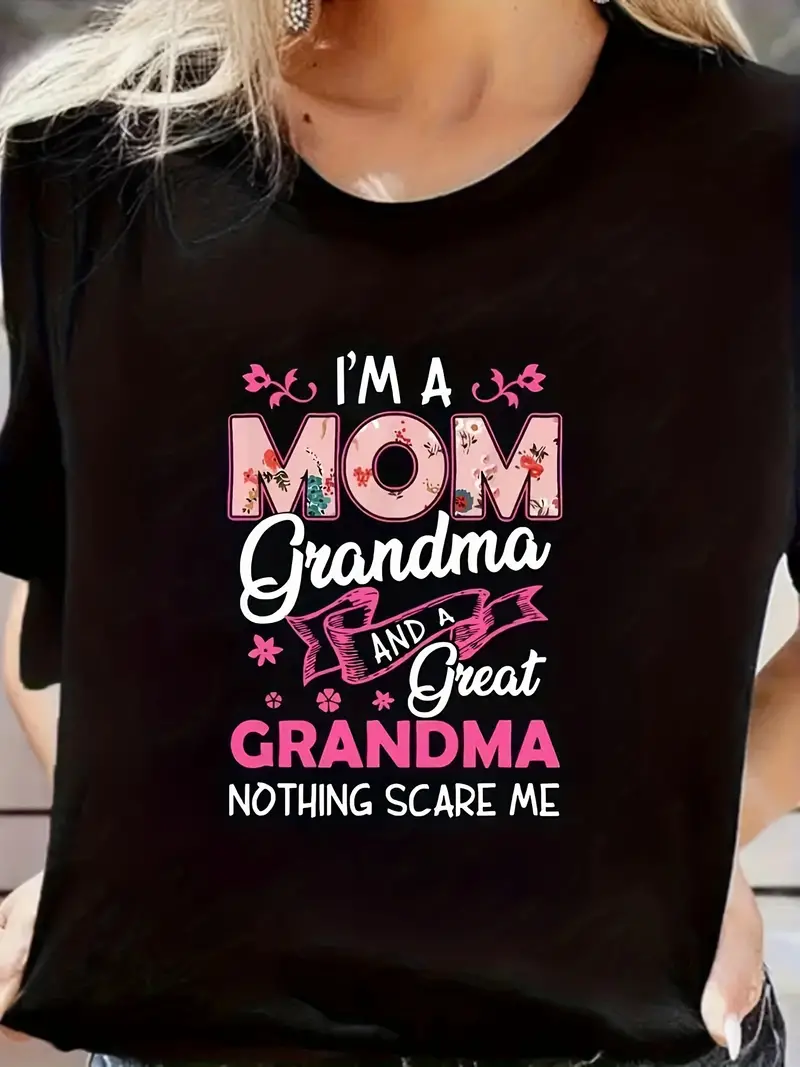 Grandma And Mom Letter Printed Short Sleeved Casual Women's Fashion Women's Pattern T-shirt Women's Printed Summer T-shirt