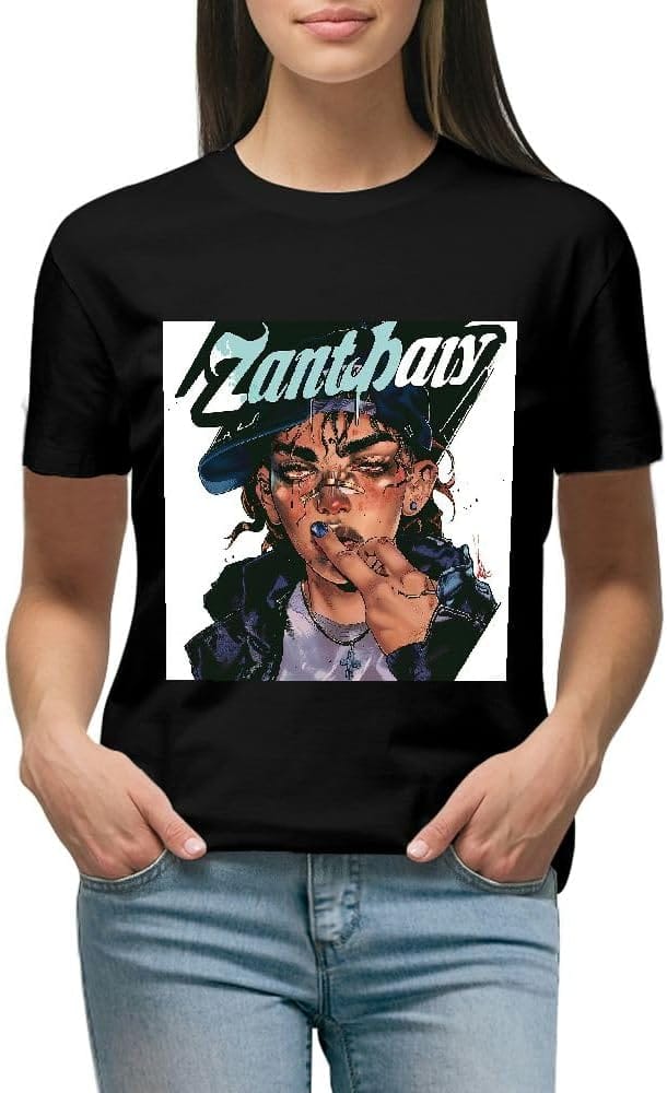 Shiartex Plus Size Women's Round Neck Short Sleeved T-Shirt - Comic Character Summer Novelty Fashion Retro Printed Tee Black