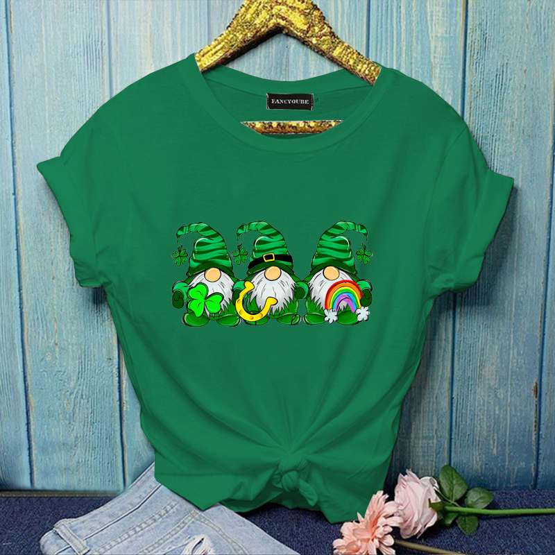New Personalized Creative St. Patrick's Day Gnome T-Shirt Women's Fashion Casual Loose Shirt Cute Gnome T-Shirt Tops