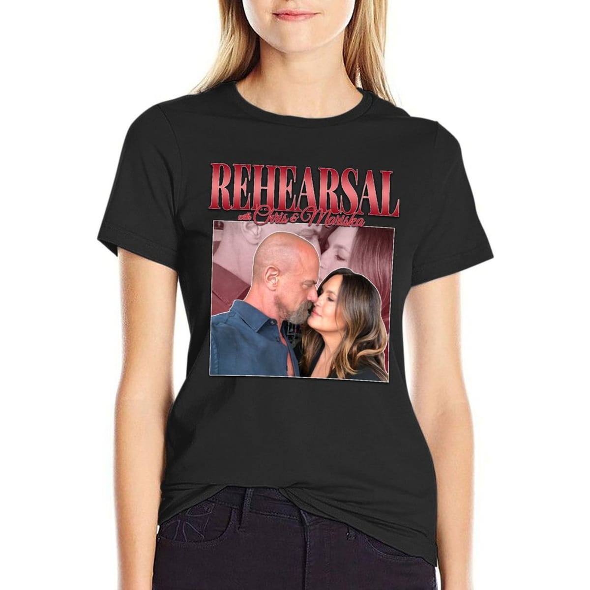 Mariska Hargitay and Chris Meloni's Rehearsal 90s Inspired Vintage Homage T-Shirt blacks summer clothes blanks Women's tops