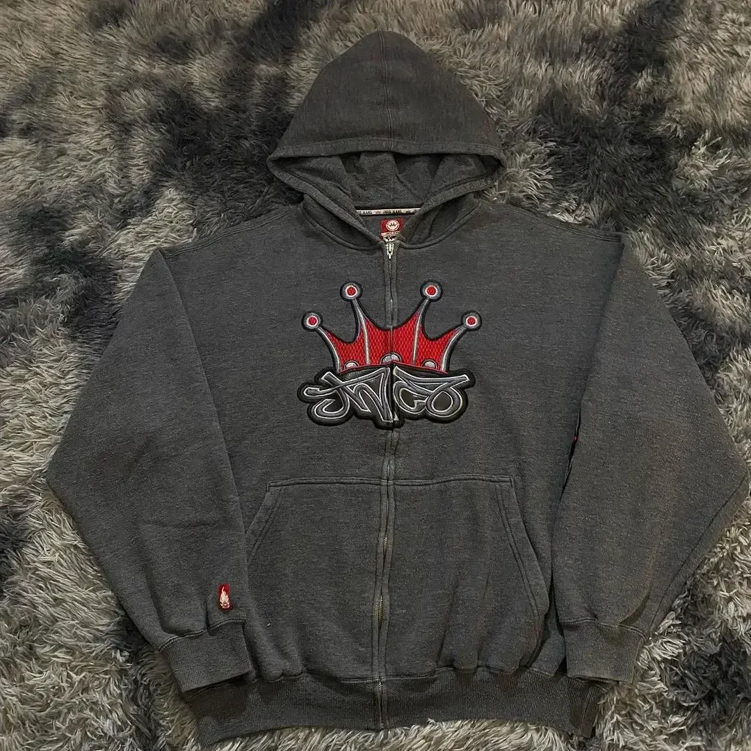 Y2K Autumn Embroidered Zipper Hoodie JNCO Vintage Pattern Sportswear Men's Women's Street Hip Hop Harajuku Gothic Loose Hoodies