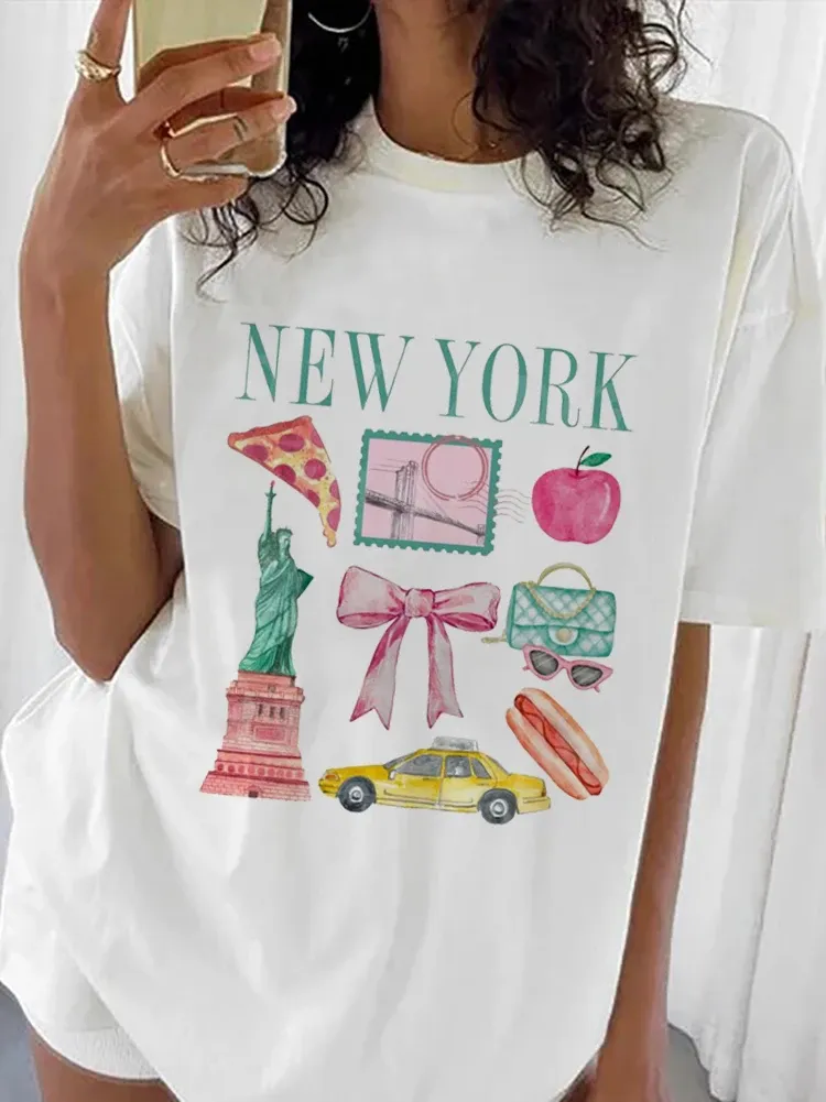 Women's T-Shirt Clothing Summer Fashion Women's Girls Trip Short Sleeved T-Shirt Casual Cute Regular Pattern O-Neck Top T-Shirt