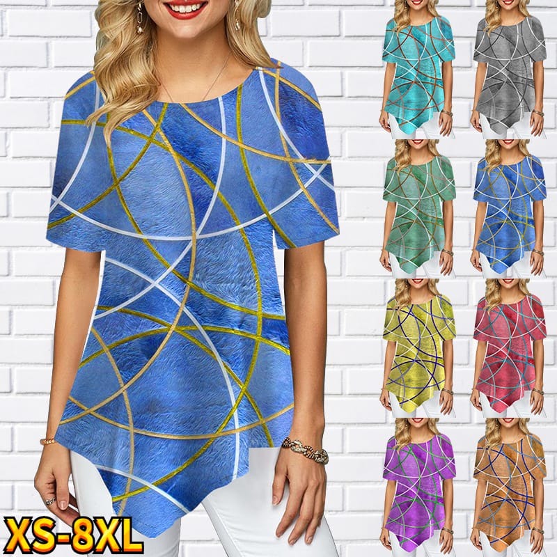 Women's T-Shirt Abstract Print Top Women's Summer T-Shirt Fashion Women's Tops Casual Short Sleeve T-Shirt XS-8XL