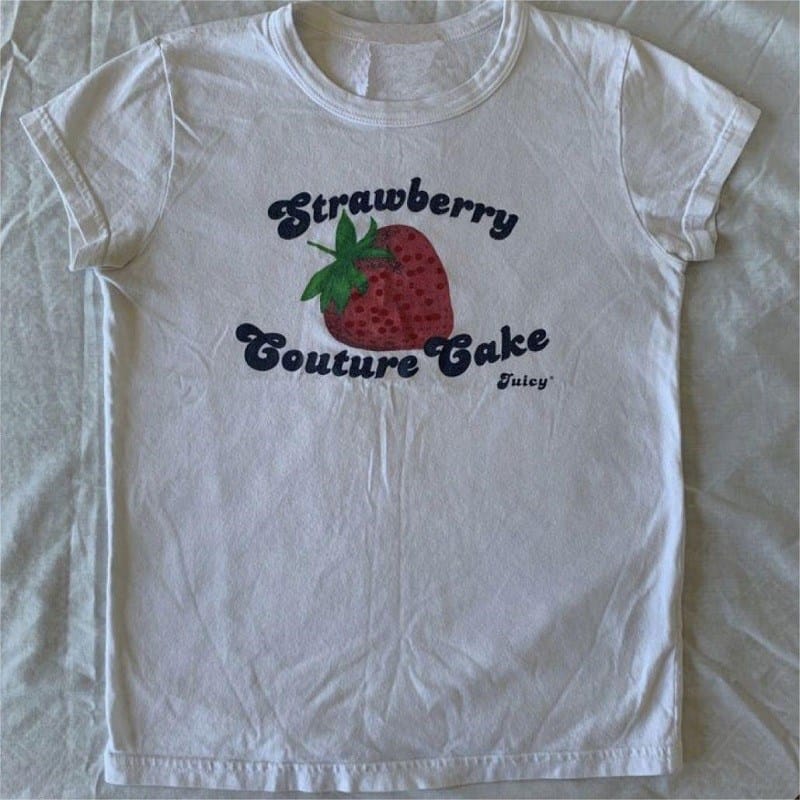 Cute Strawberry Letter Printing Fashion Women's Top Street Trend Casual Harajuku T-shirt Summer Women's Short Sleeve T-shirt