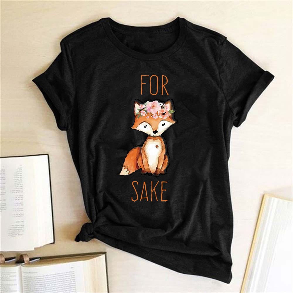 Seeyoushy FOR SAKE Fox Print Summer New Fashion Women's Top Harajuku Women's Loose Short Sleeve O-neck T-shirt Y2k Aesthetic Top