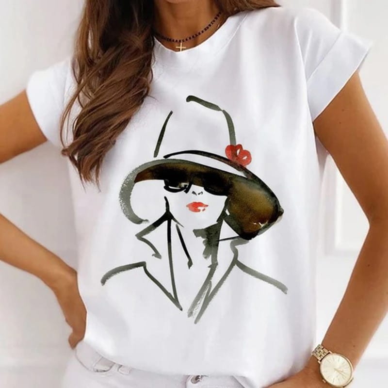 Women's Short-sleeved T-shirt Fashion Print Instagram Base Shirt Fashion Girl Women Clothing  Tops  Oversized T Shirt