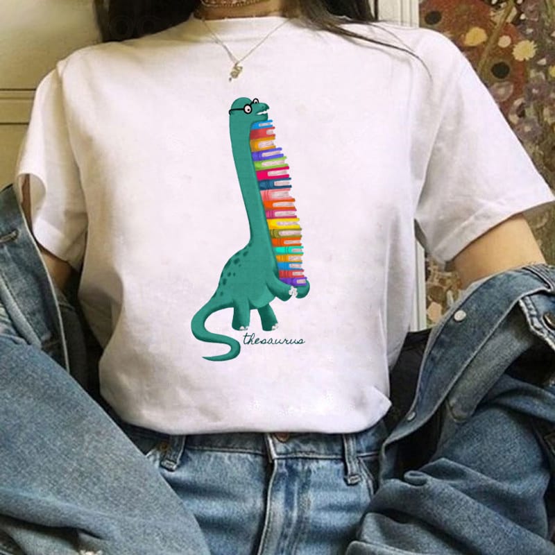 T-Shirt Women'S Cute Dinosaur Print T-Shirt Summer Short Sleeve Clothing Fun Versatile Pattern T-Shirt Fashion Women'S Top.