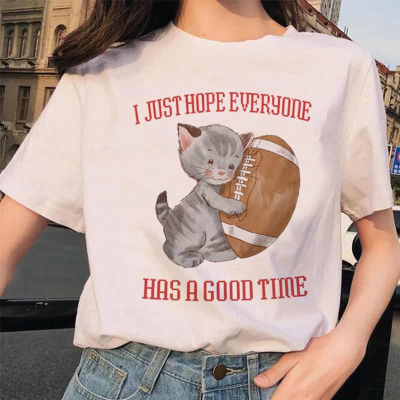 Leisure 90s Short Sleeved Clothing Fashion O-Neck T-Shirt Women's Cat Pattern T-Shirt Printed Style T-Shirt Top Women's Clothing