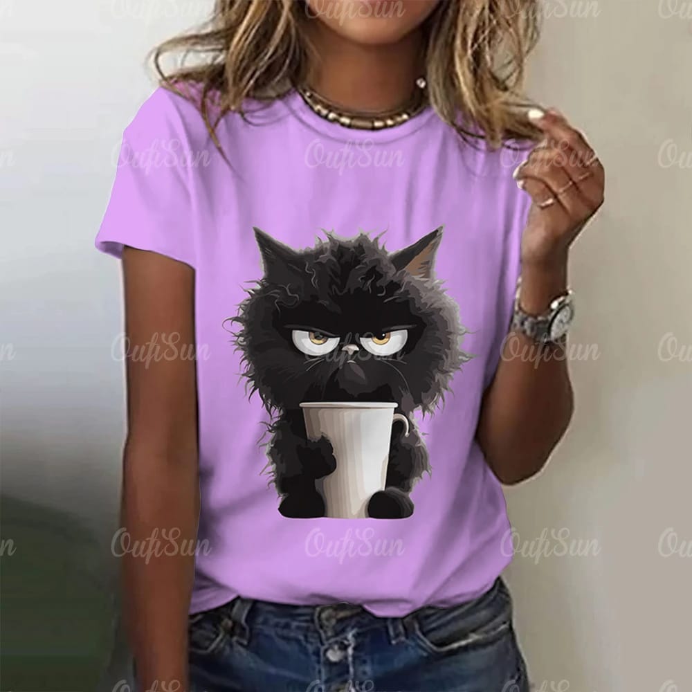 Summer Women's T Shirt Cat Print Casual Short Sleeve 3d T Shirts Fashion Streetwear Crew Neck Pullover Oversized Female Clothing