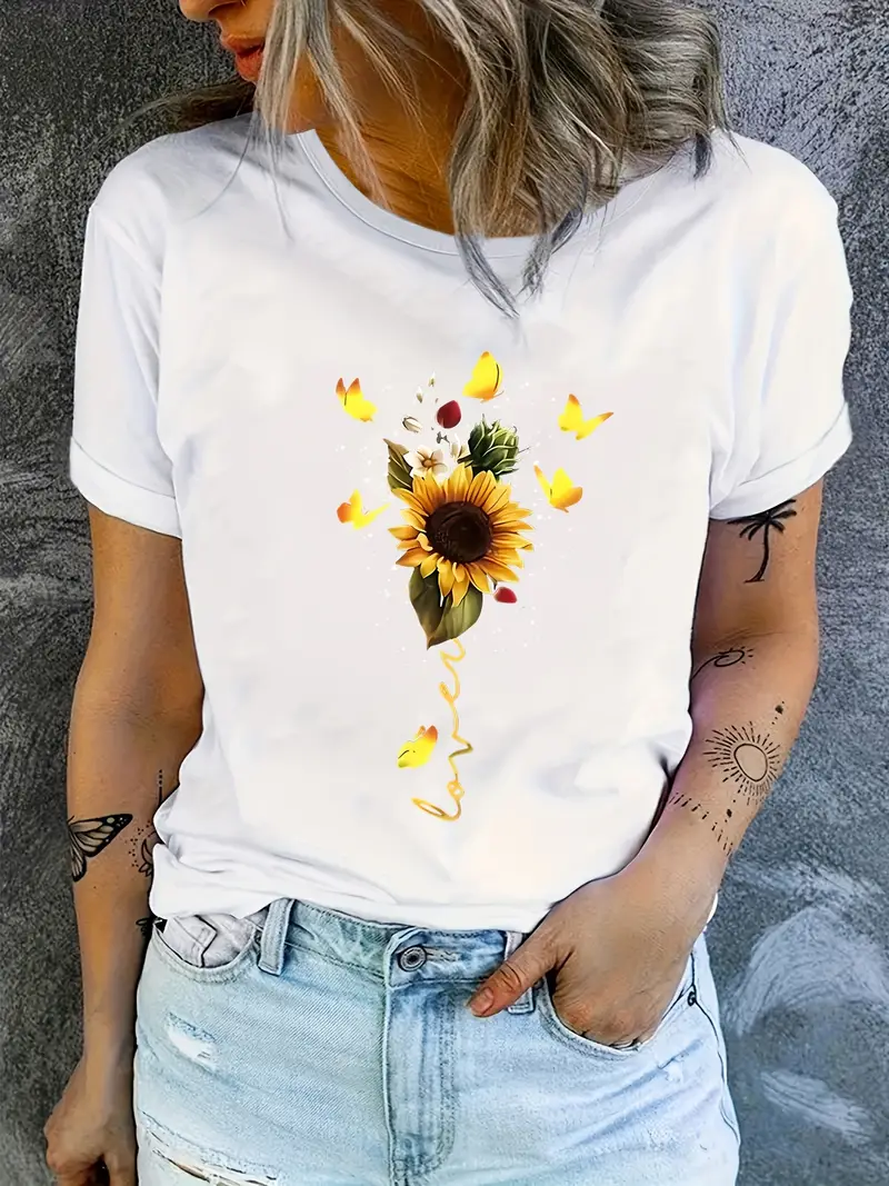 Daisy Fresh T-shirt Women's Fashion T-shirt Women's T-shirt Short sleeved Round Neck Women's Y2K Top Retro Harajuku