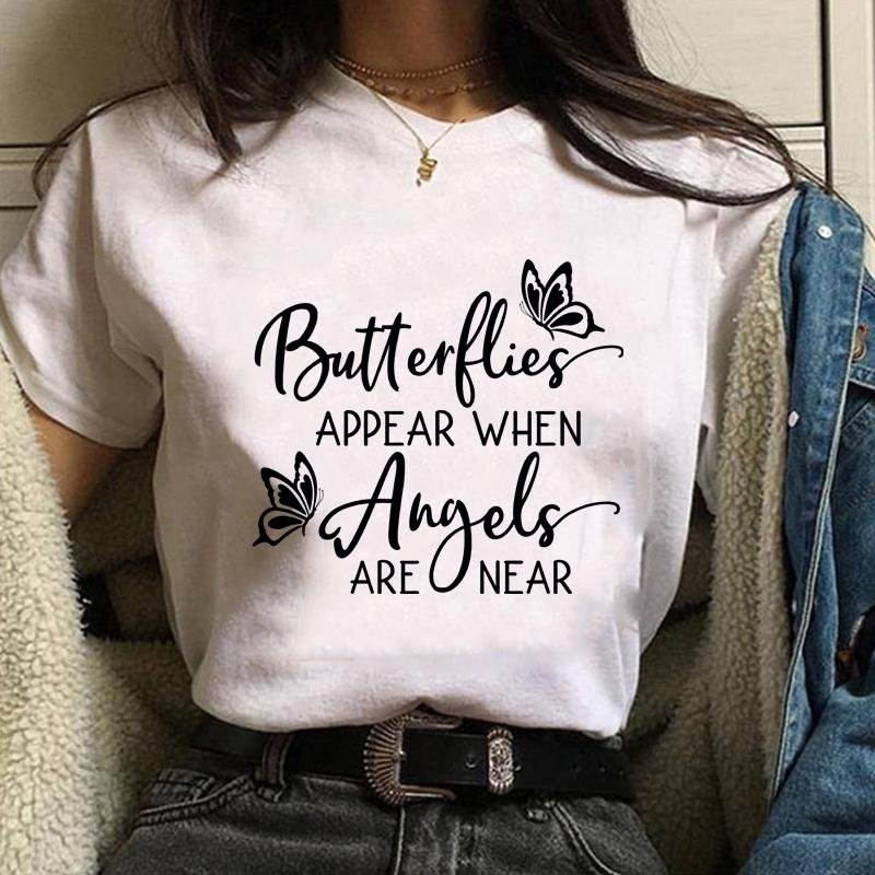 Women's Funny Casual Butterfly Funny Letter Printed Tee Comfortable Outdoor Women's Short Sleeve Shirt Top