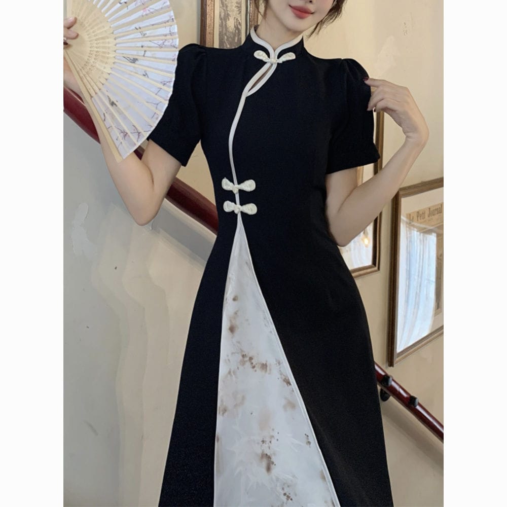 Chinese Style Slim Fit Round Neck Short Sleeved Button Up Women's Dress Summer New Commuting Slim Fit Casual Women's Dress L509