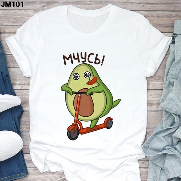 Fashion Kawaii Cartoon T-shirt Women's Casual Funny Avocado Print Short-sleeved Tops Tees Summer Harajuku Female Clothing Tshirt