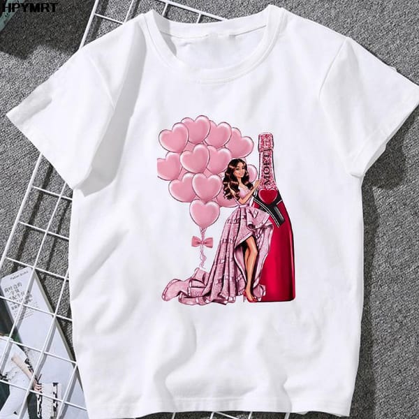Champagne beauties Printing Summer Women's T-shirts Short Sleeve Tshirt Femme Harajuku Tops Tee Shirt Female Streetwear Clothing
