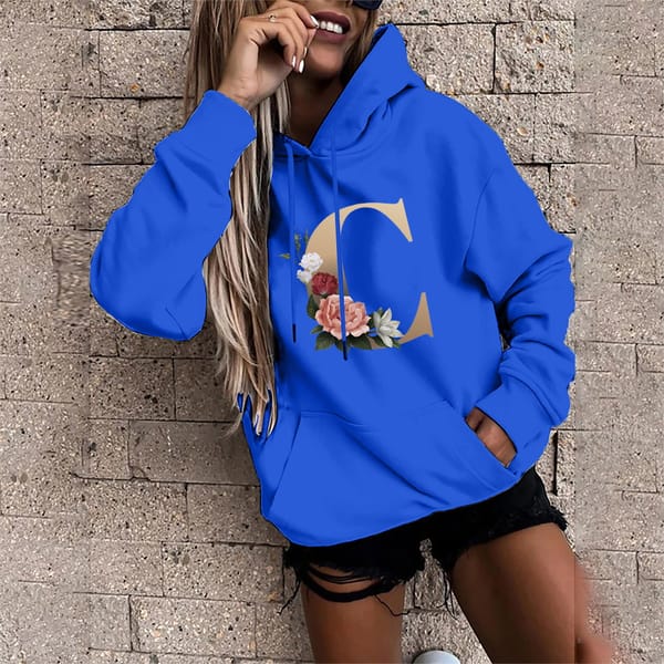 Fashion Hoodie Letter C Print Women's Street Long Sleeve Oversized Pocket Top Sports Pullover Women Harajuku Street Sweatshirt