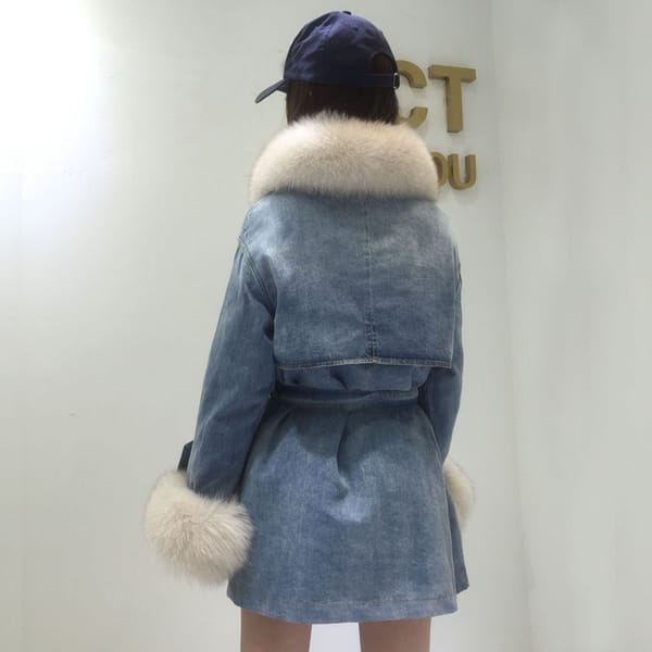 new denim women's 2020 down jacket long parka womens coats winter korean fox fur collar YY-061 KJ2202