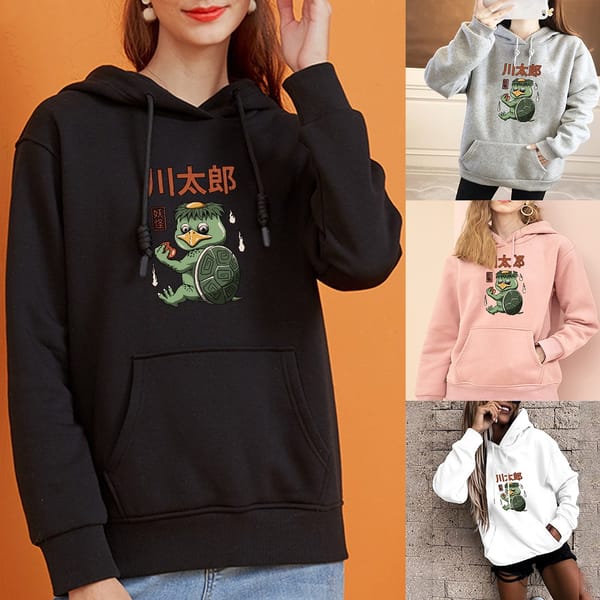 Harajuku Hoodie Women's Loose Pocket Sweatshirt Girl Pullover Funny Kawataro Print Sports Pullover Base Long Sleeve Hoodies