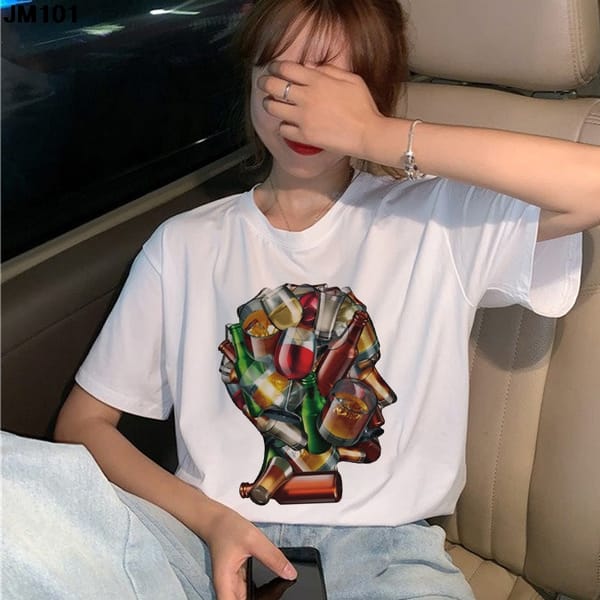 Women's Harajuku Streetwear T-Shirt, O-Collar, Novel Style, Spring, Summer Printed T-Shirt, Easy Matching Tops