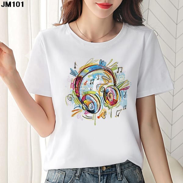 Harajuku Music Print Women's Tshirt Summer Fashion Rock Woman O-neck T shirt Casual Short Sleeve Top Tee White T-shirt Clothing