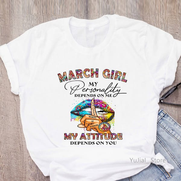 Women'S Tshirts  April/May/June/July/August/September Girl Graphic Print T Shirt Femme Rainbow Sexy Lips T-Shirt Female Tops