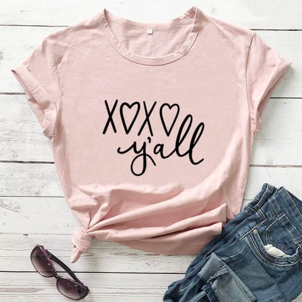 XOXO Y'all Valentines Day Shirt New Arrival Women's Summer Funny Casual 100%Cotton T-Shirt Love Shirt Valentines Day Gift
