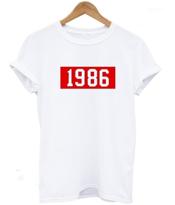Summer Style Tops Tumblr Graphic Outfit Women's Fashion Clothes Girls T Shirts 1986 Font Tshirt Red Letter Print T-Shirts tops