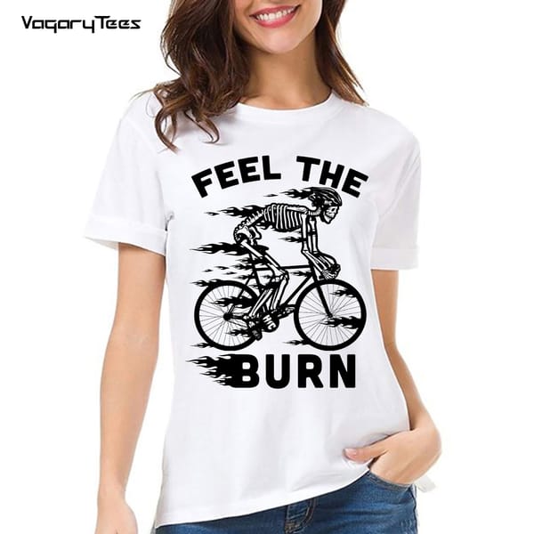 Women's Creative cycling Lover feel the burn Print Short Sleeve T-Shirt Hipster O-neck Design Tops Cool Girl streetwear Tee