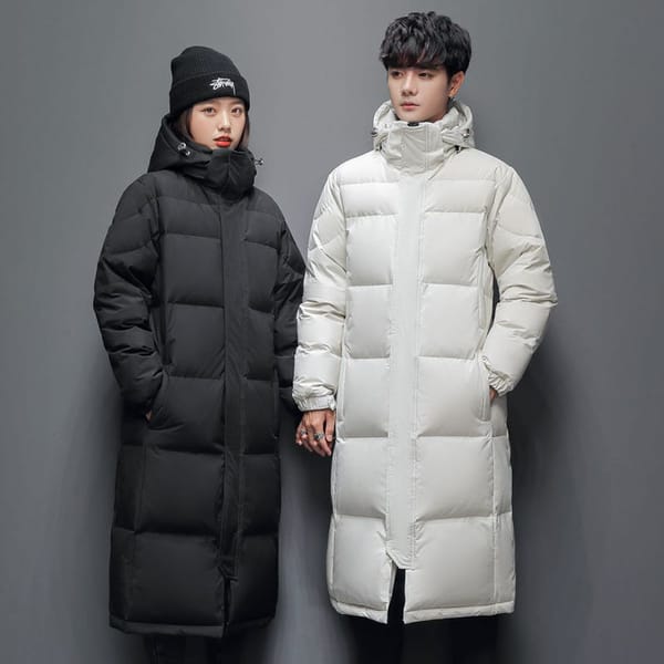 2021 New Fashion Winter Men's and Women's Down Jacket Pure Color Over The Knee Long Couple Warm White Duck Down New Clothing 256