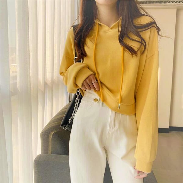 2022 New Spring Women's Hoodies Short Solid Color Korean Style Casual Loose Sweatshirt Simple Basic Office Lady Pullover Tops