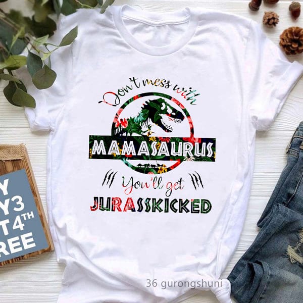 Watercolor Leopard Mamasaurus Graphic Print Women'S Tshirts Funny Jurassic Dinosaur T-Shirt Female Mother'S Day Gift T Shirt