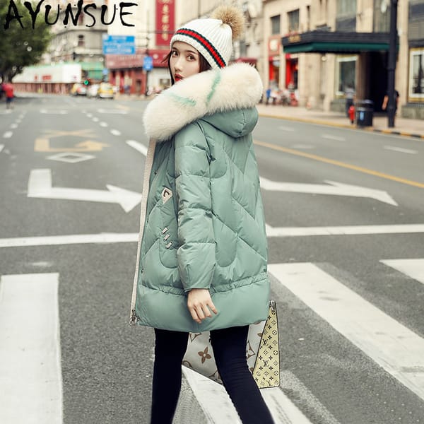 AYUNSUE Winter Duck Down Jacket Women Hooded Fox Fur Collar Fashion Woman Parkas Coat Female High Quality Women's Clothing Ropa
