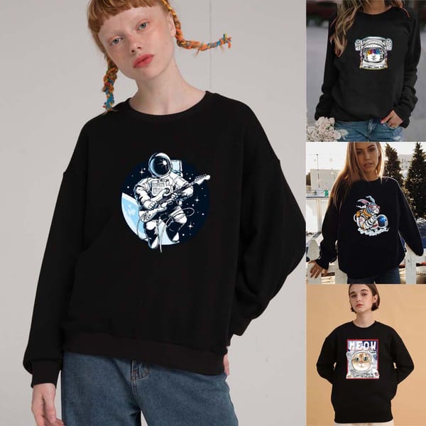 Women's Fashion Pullover O-neck Long Sleeve Hoodie Cute Astronaut Print Oversized Pullovers Ladies Harajuku Sweatshirt Tops