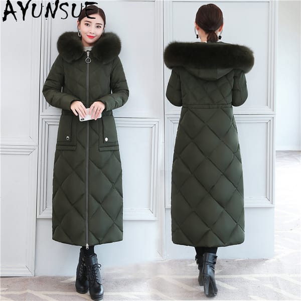 AYUNSUE Down Jacket Female Winter X-Long Woman Coat Thick Parkas Real Fox Big Fur Collar Women's Clothing Ropa De Mujer LXR320