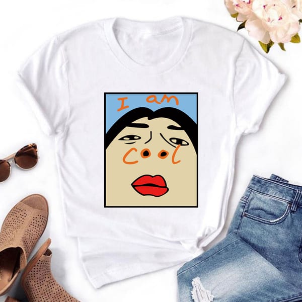 Women's Short Sleeve O-Neck T-Shirt, Harajuku Style, I am Cool Letter Print Tops, Plus Size Tees, Summer Fashion t shirt